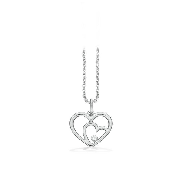 Hjertevedhæng i 14 kt hvidguld med 0,0125 ct diamant fra Scrouples